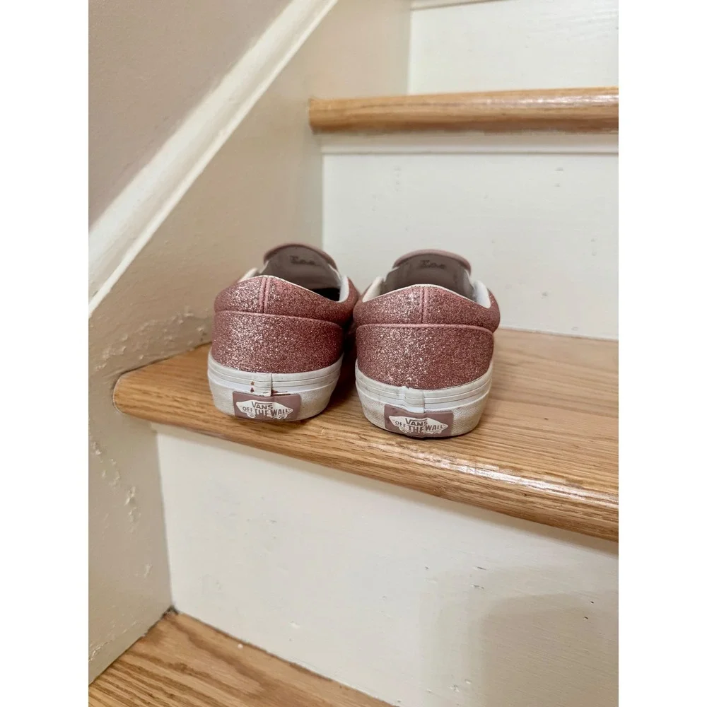 Vans Classic Slip-On Rose Gold Glitter Kids Size 2 Skate Shoes Pink Sneakers